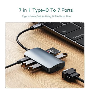 7 in 1 Type-C to USB External Hub | موزّع منافذ 7 في 1 من Type-C إلى USB